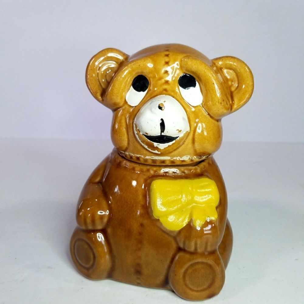 Houston Foods 1982 Vintage Ceramic Bear Honey or Jam Pot